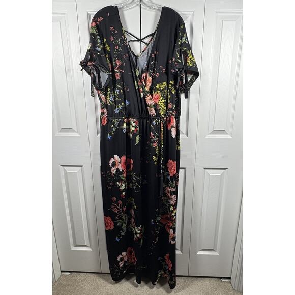 Maurice’s Maxi Dress Size 3X Black Floral Packable Elastic Waist Party Travel - Picture 1 of 9